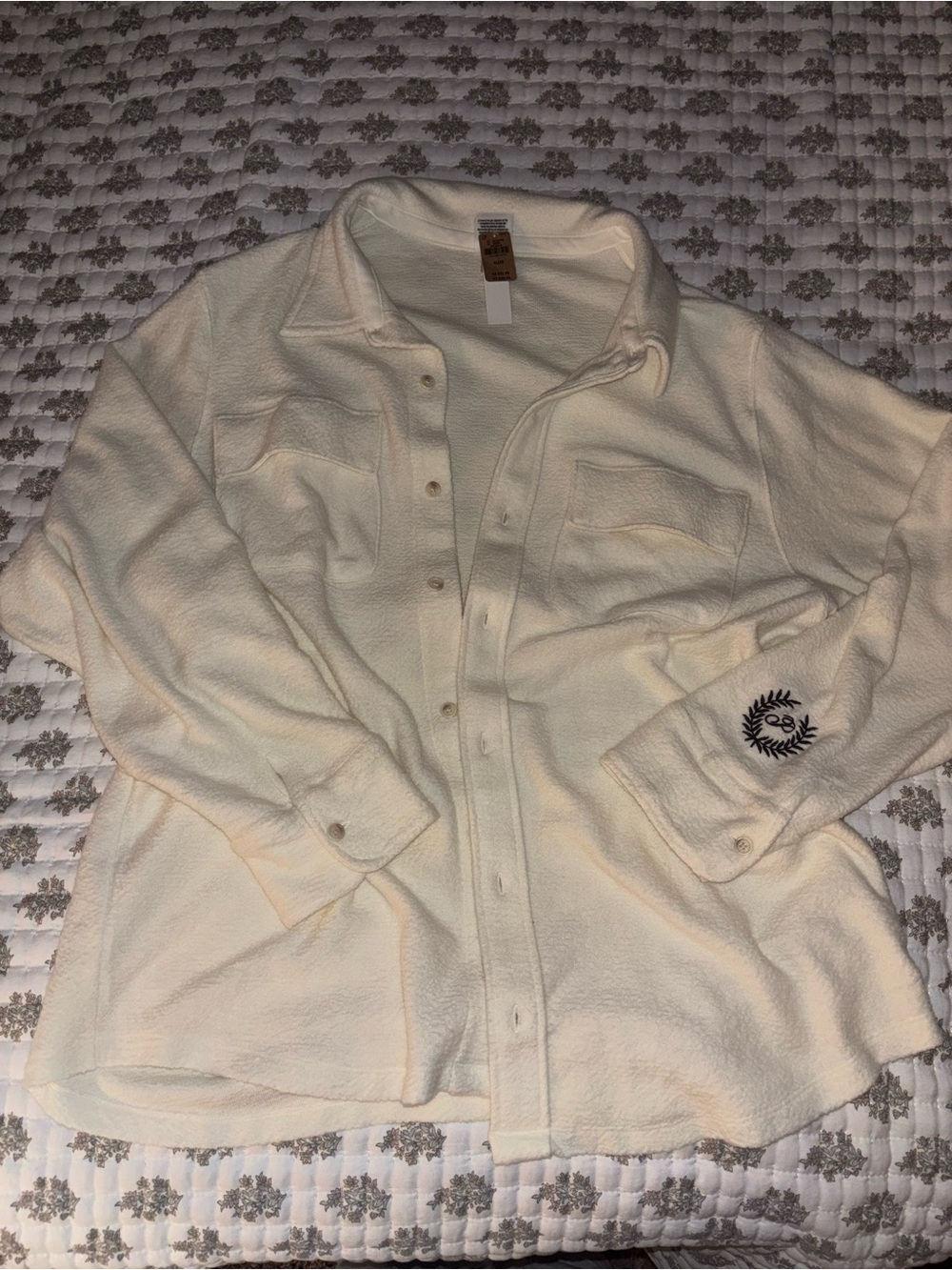 PINK Cream Button-Up shocker with Embroidered PINK XL